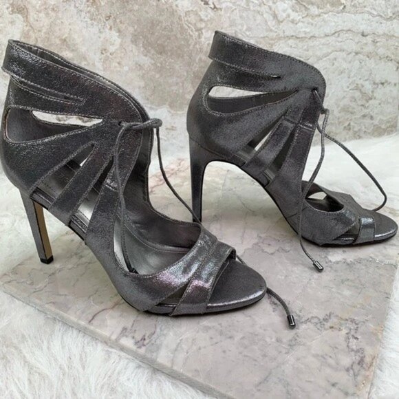 BCBGeneration Chierra Silver Pewter Cut Out Peep Toe Heels 10 - Picture 5 of 13
